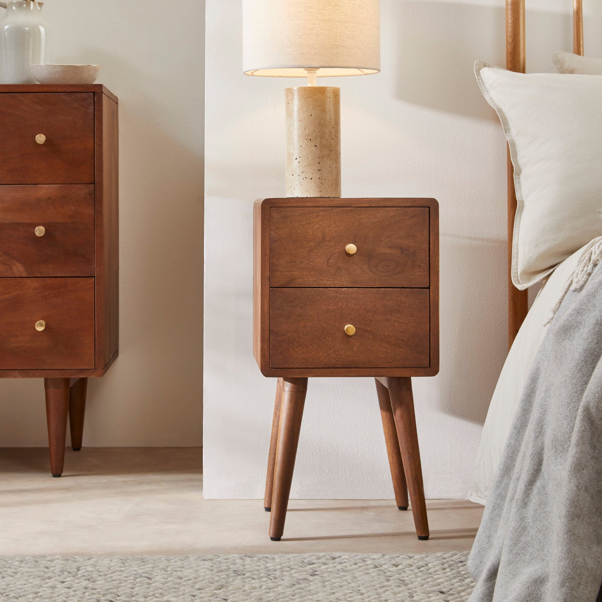 Scandinavian Walnut Logan Narrow Bedside Table | S25497