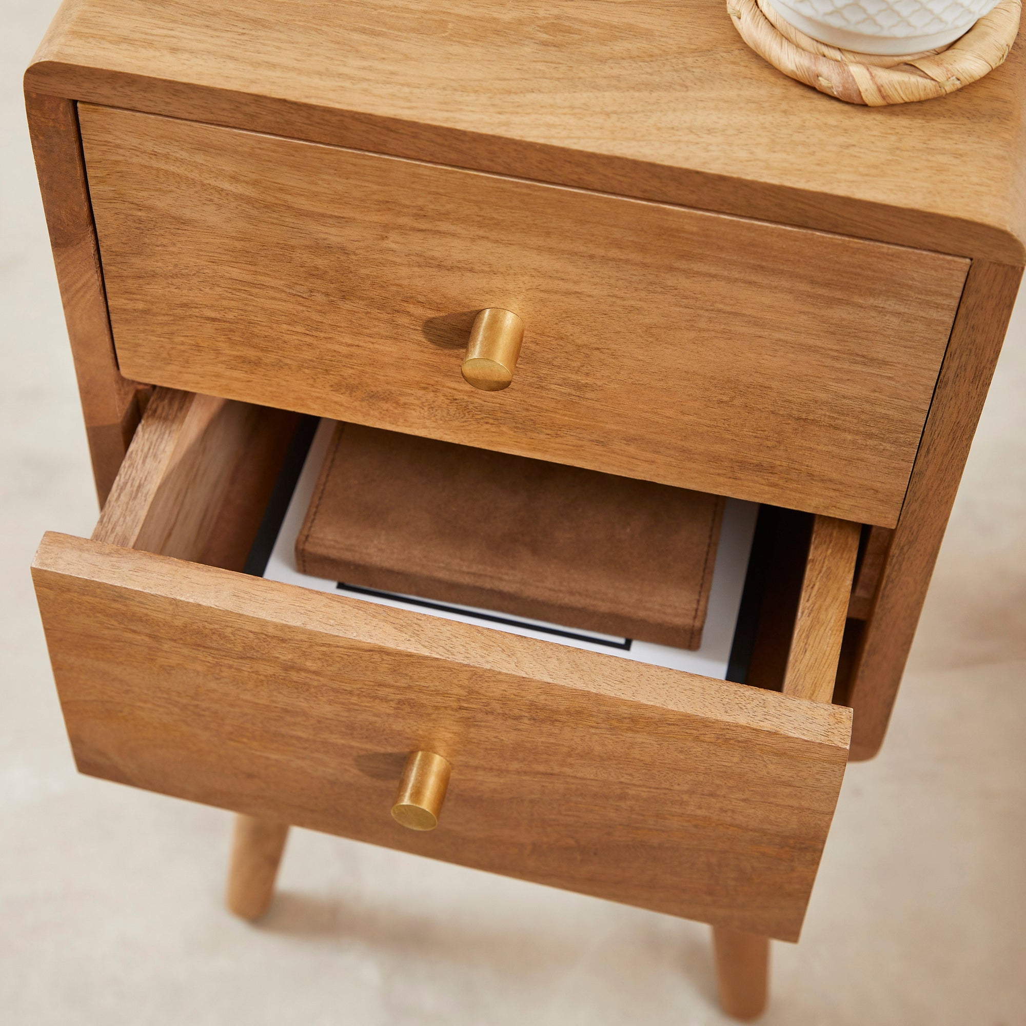 Scandinavian Light Walnut Logan Narrow Bedside Table | S25499