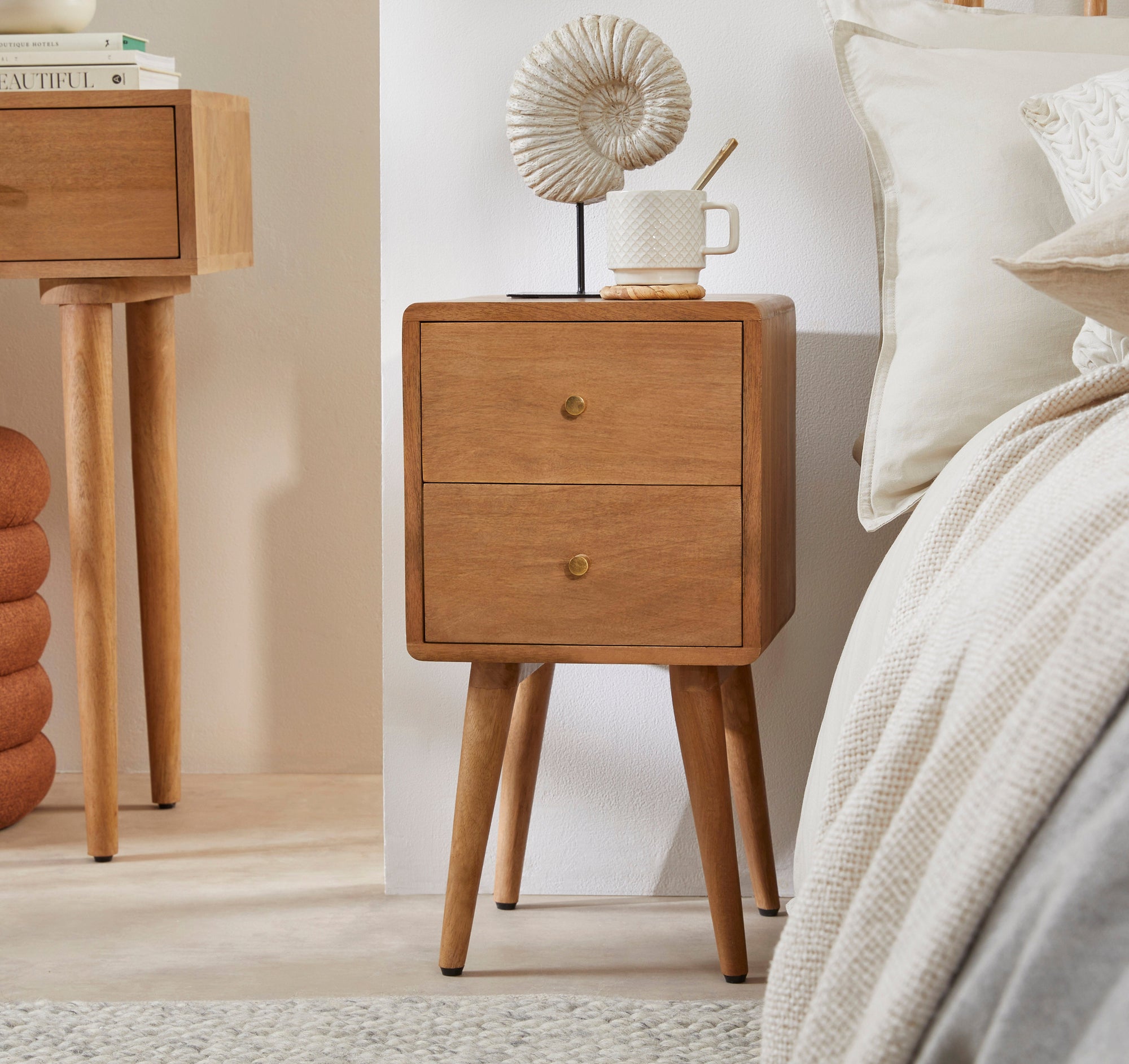 Scandinavian Light Walnut Logan Narrow Bedside Table | S25499