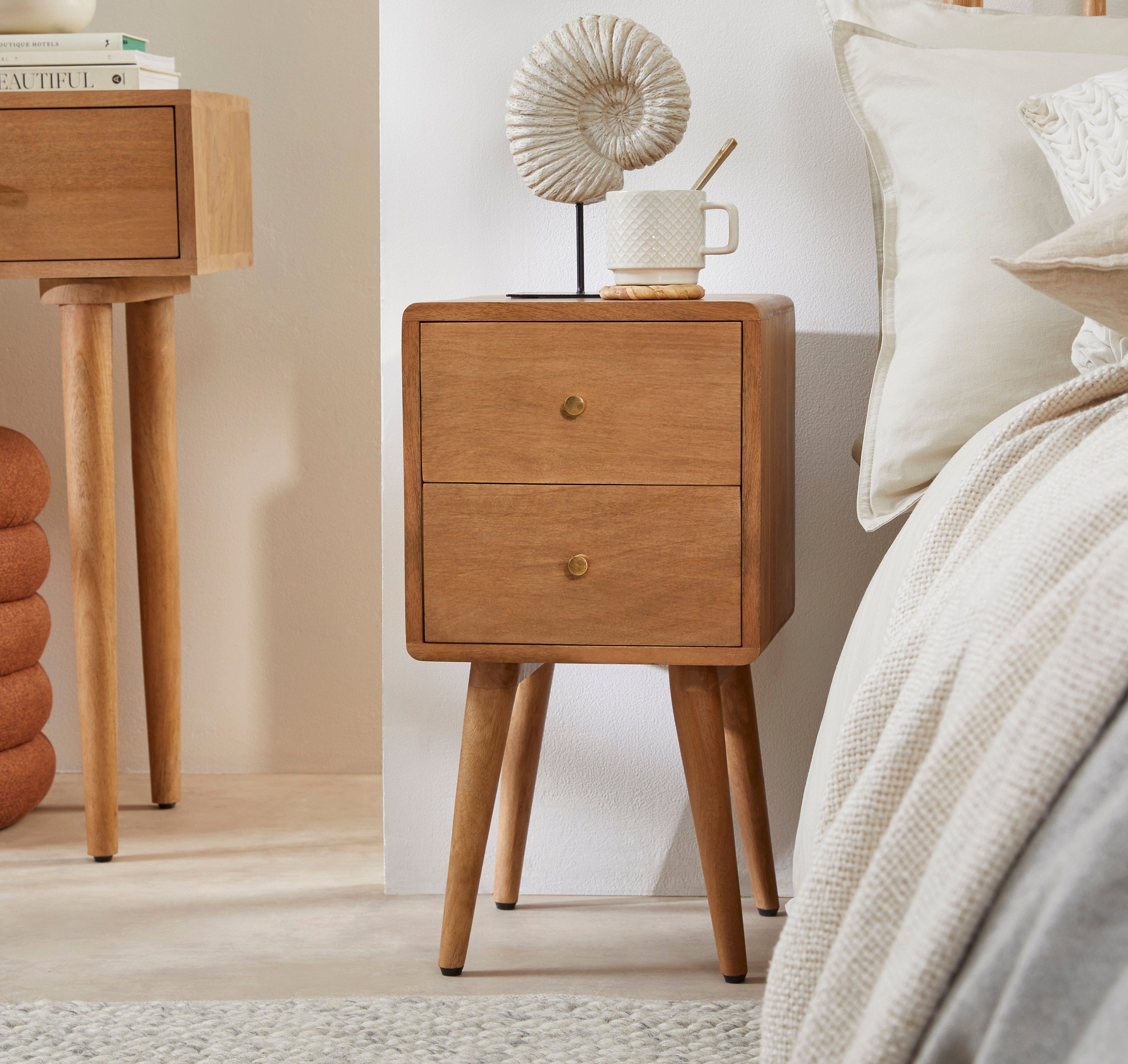 Scandinavian Light Walnut Logan Narrow Bedside Table | S25499