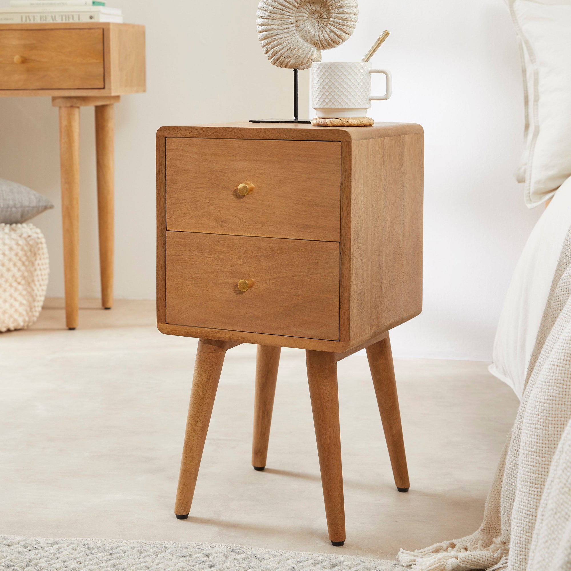 Scandinavian Light Walnut Logan Narrow Bedside Table | S25499
