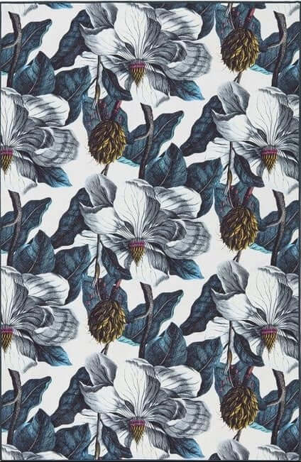 Eco-Washable Blue Rug Floral Design  | S25397|