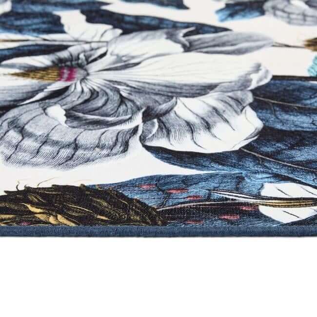 Eco-Washable Blue Rug Floral Design  | S25397|