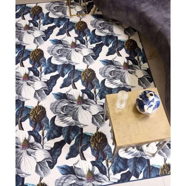 Eco-Washable Blue Rug Floral Design  | S25397|