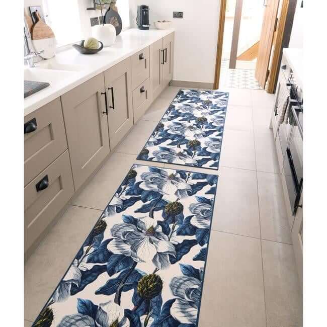 Eco-Washable Blue Rug Floral Design  | S25397|