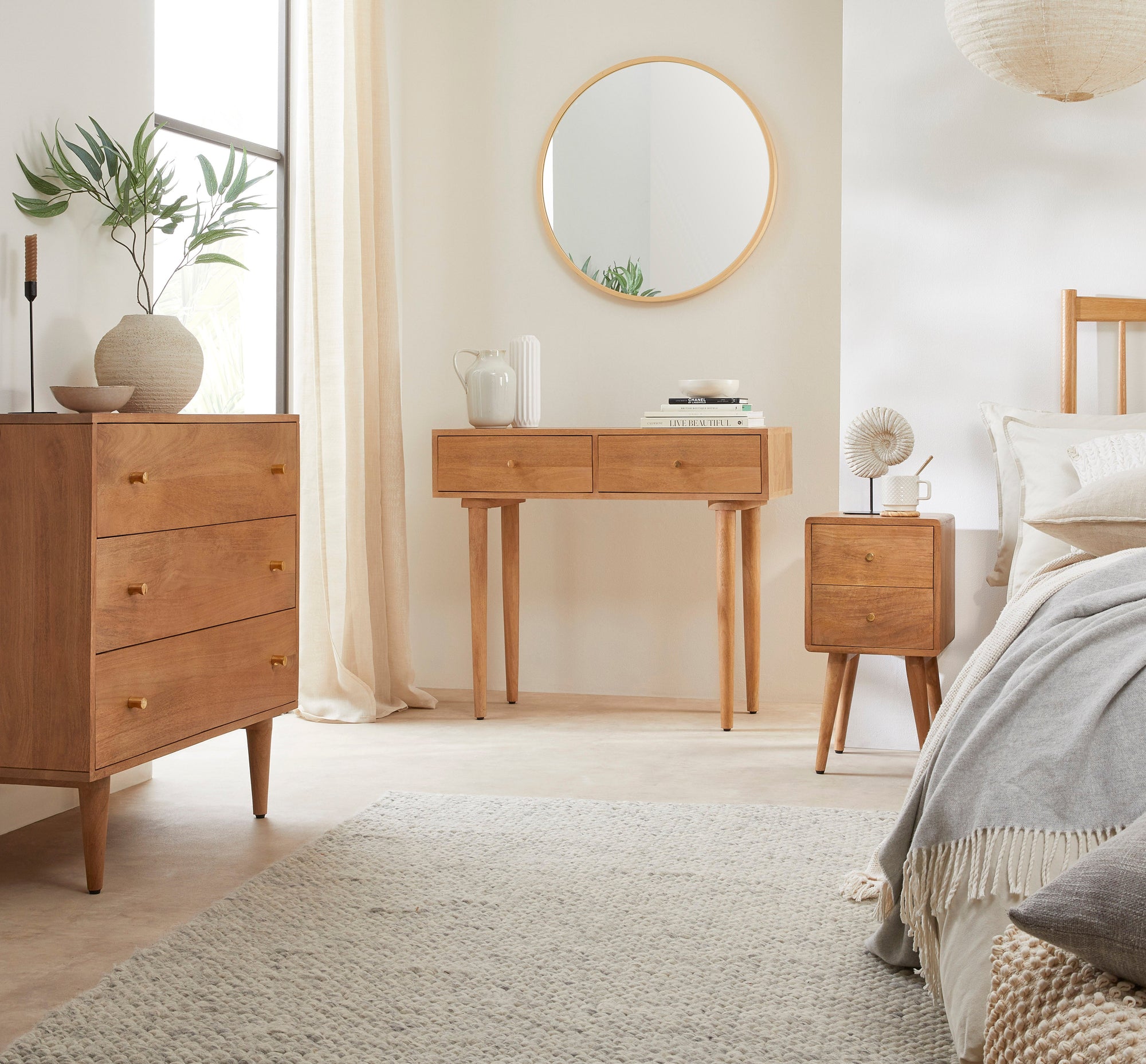 Scandinavian Light Walnut Logan Narrow Bedside Table | S25499