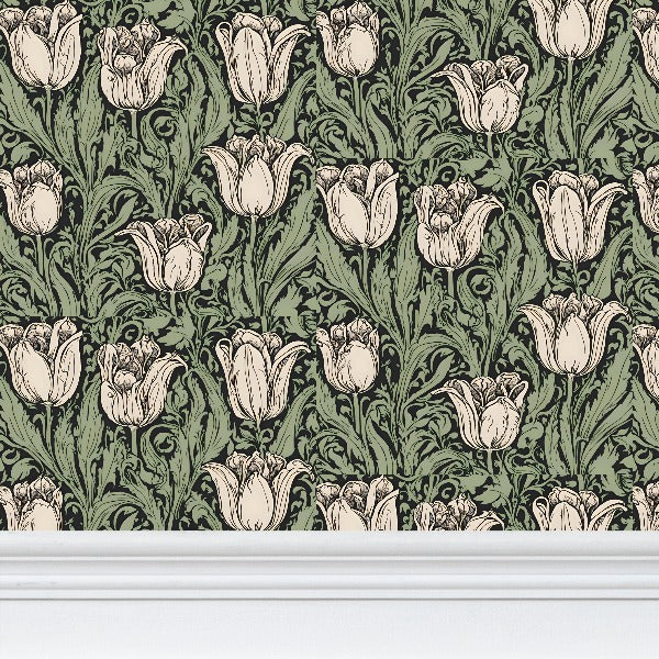 Self-Adhesive Wallpaper | Art Deco White Tulips | S24603 - Self-Adhesive Wallpaper | Art Deco White Tulips | S24603 - Sisuverse