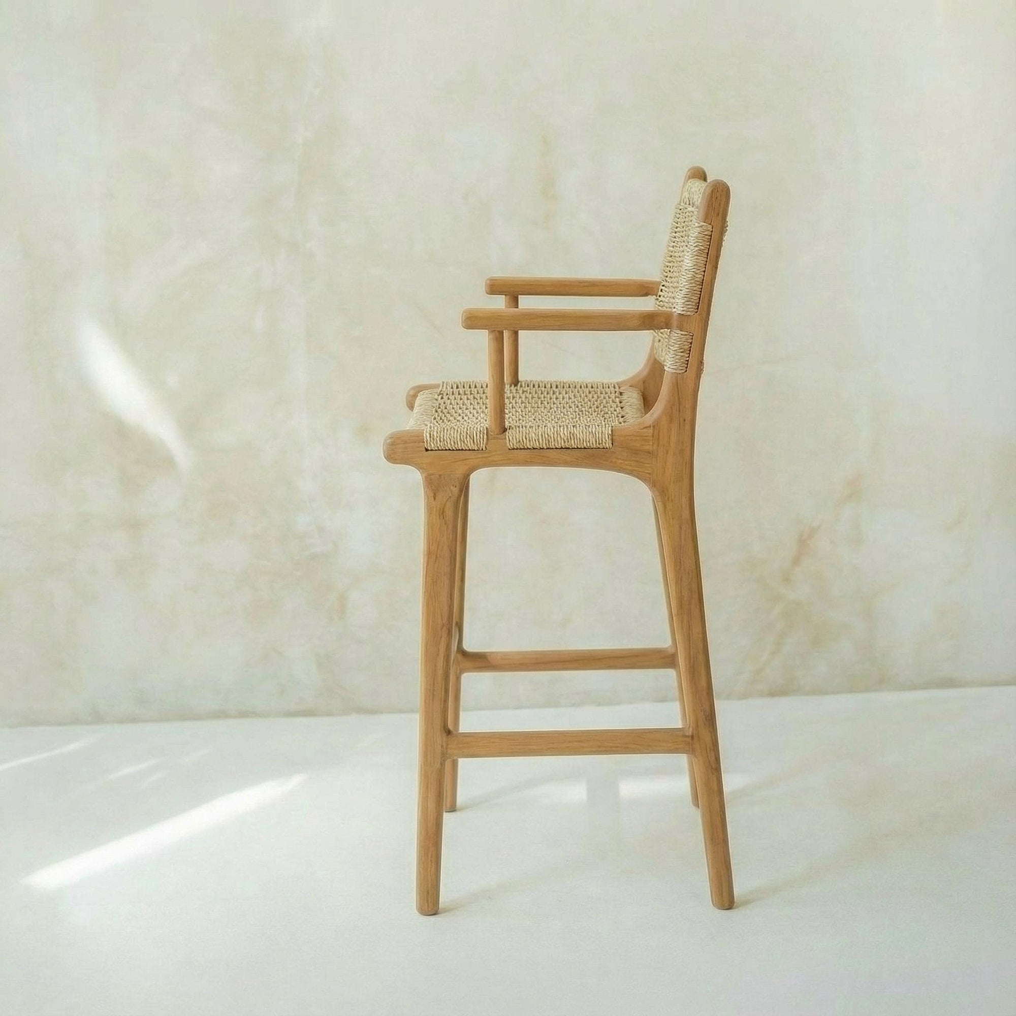 Zara Teak & Rattan Bar Stool With Armrest
