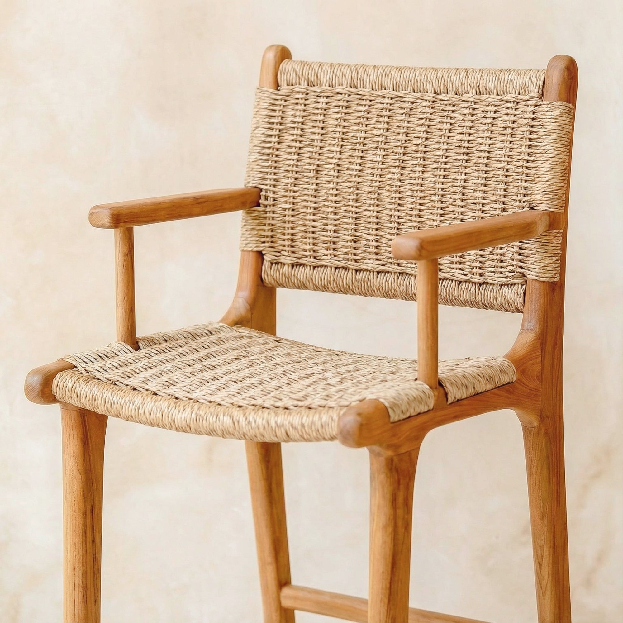 Zara Teak & Rattan Bar Stool With Armrest