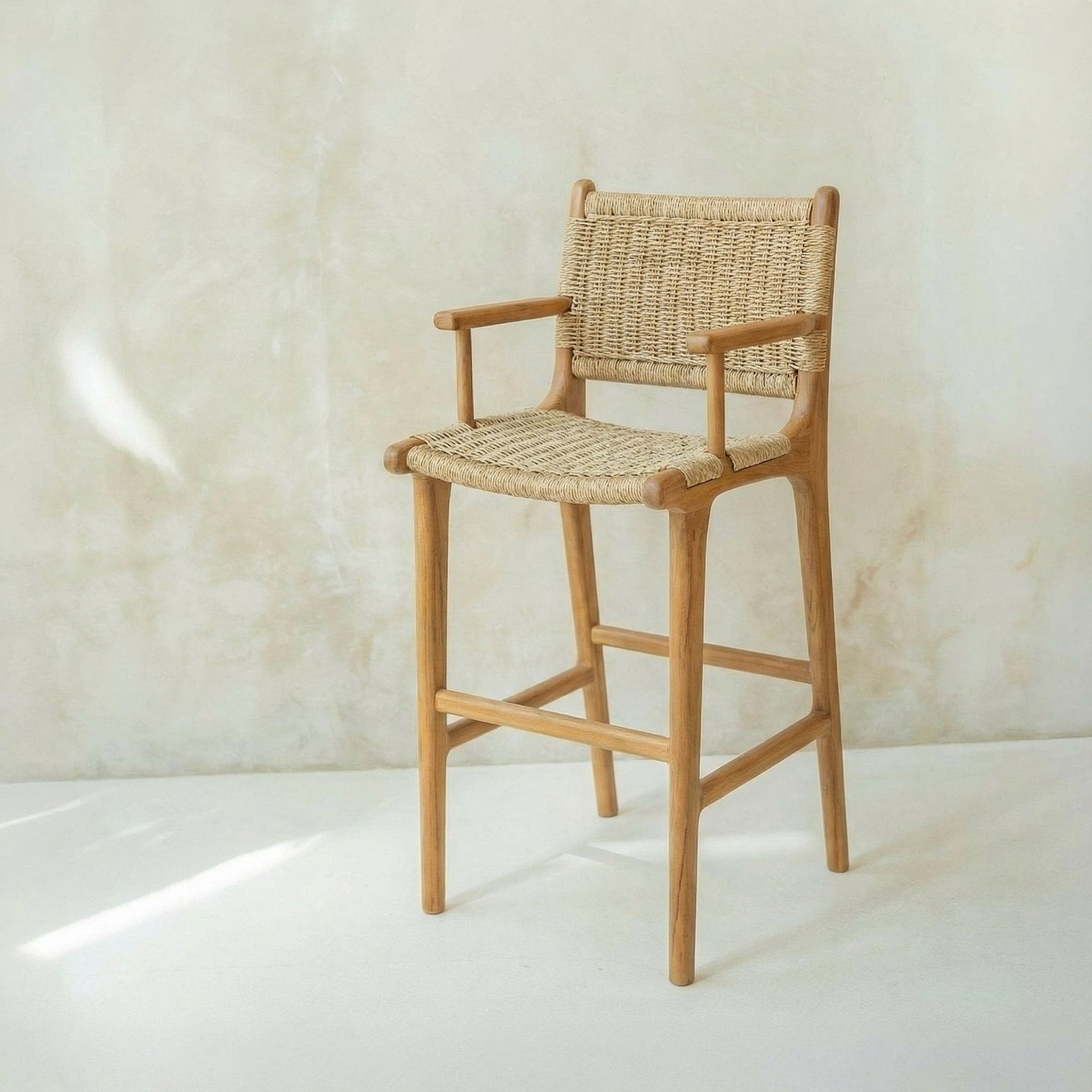 Zara Teak & Rattan Bar Stool With Armrest