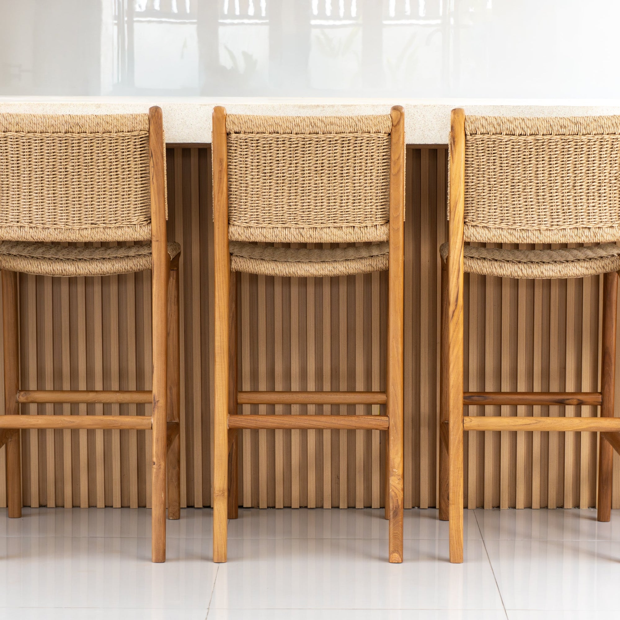 Zara Teak & Rattan Bar Stool With Armrest