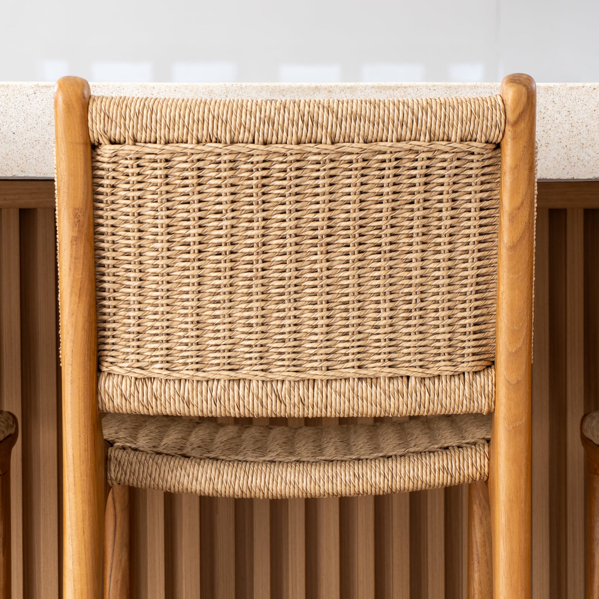 Zara Teak & Rattan Bar Stool With Armrest