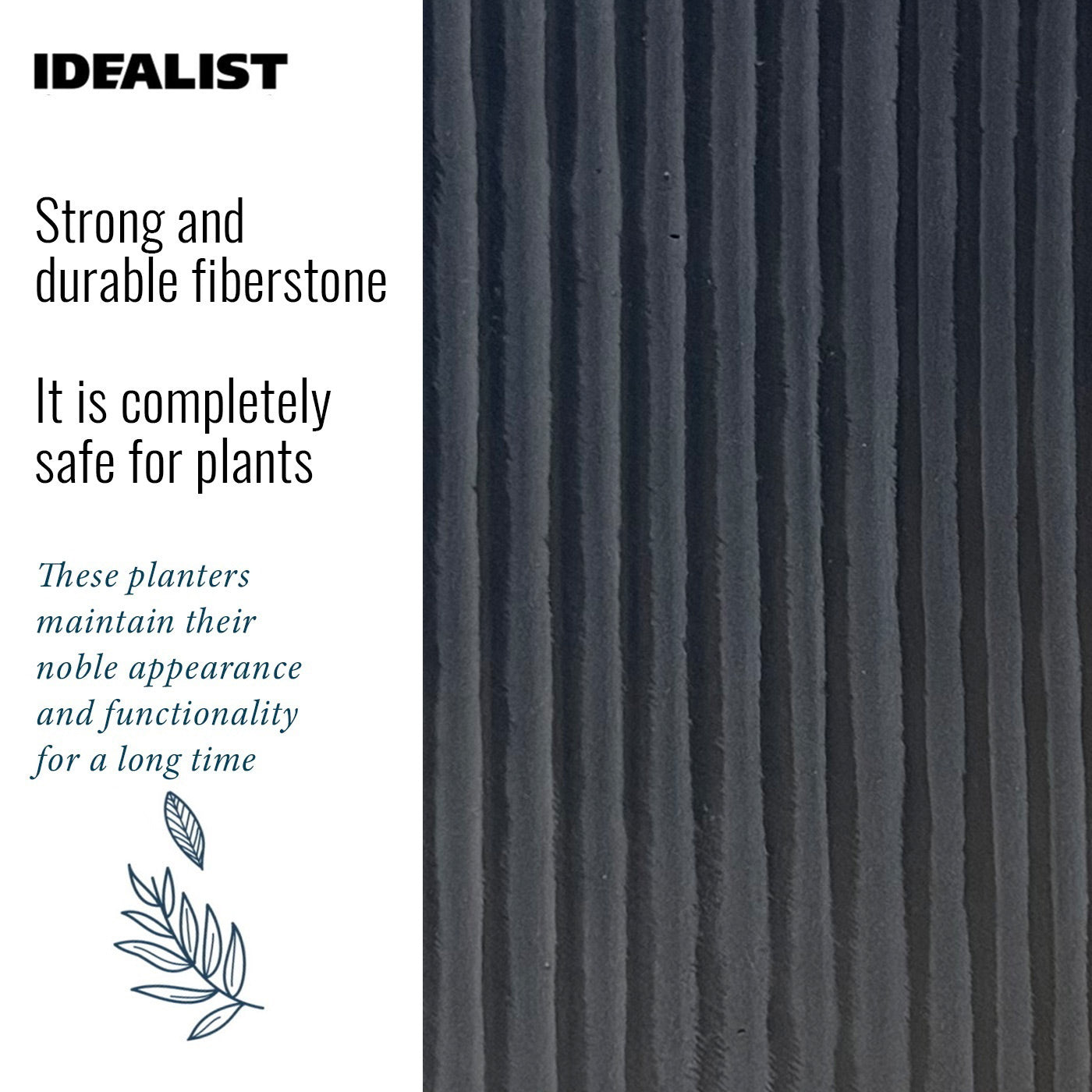 IDEALIST Lite Vertical Ribbed Black Cylinder Outdoor Planter  | S25343
