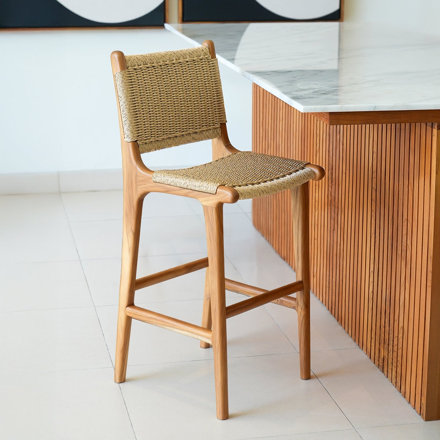Zara Teak & Rattan Bar Stool