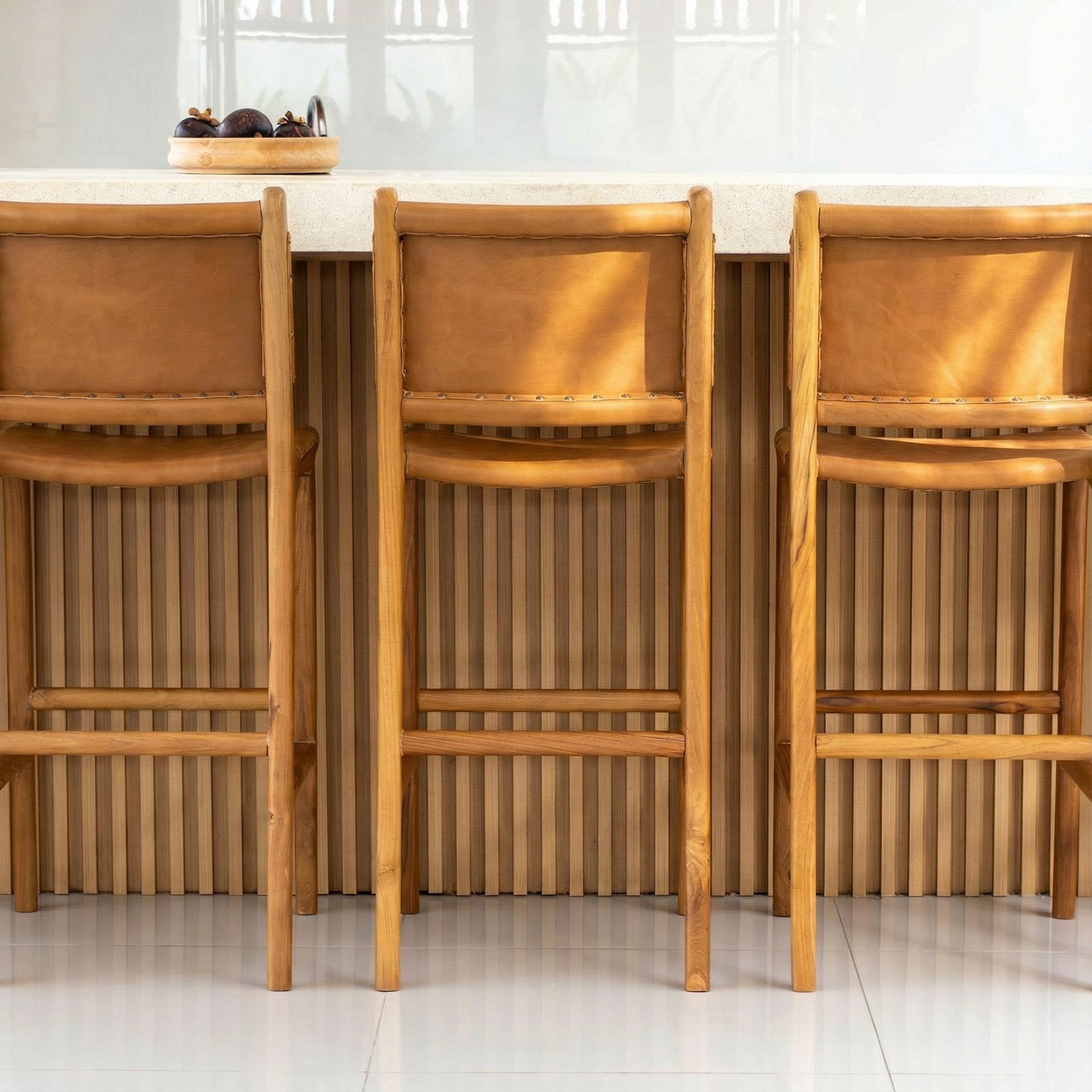 Zara Teak & Leather Bar Stool