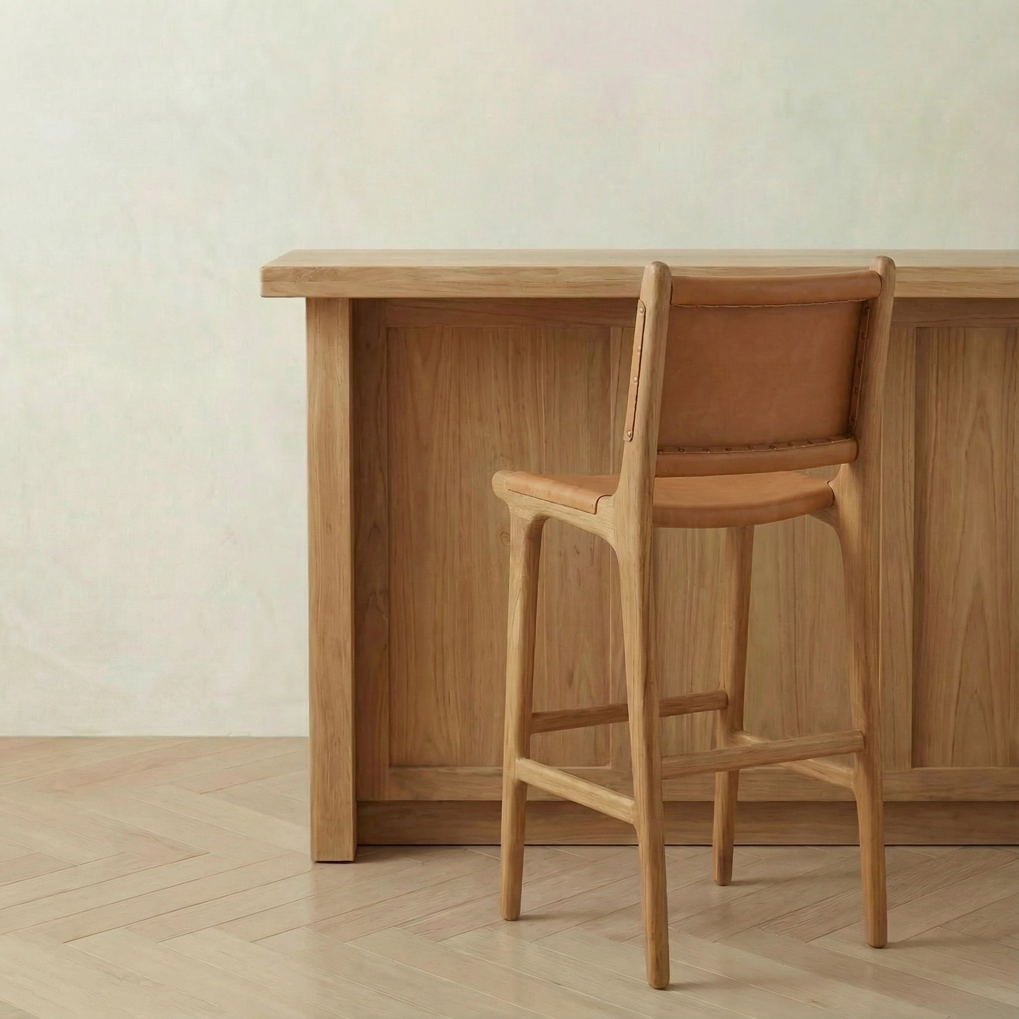 Zara Teak & Leather Bar Stool