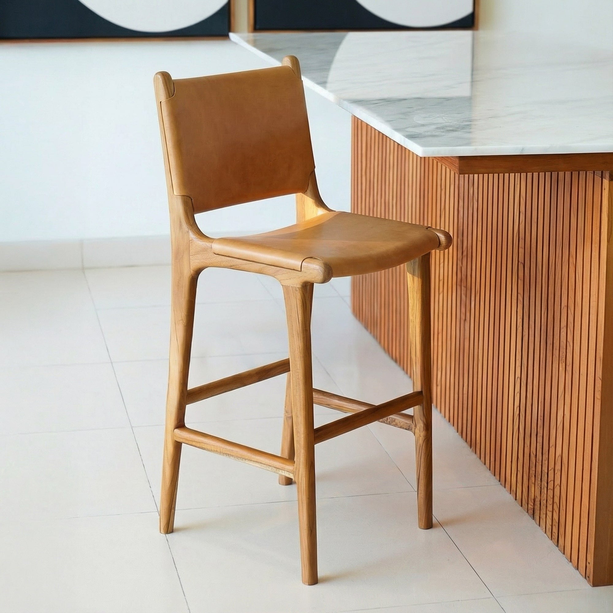 Zara Teak & Leather Bar Stool
