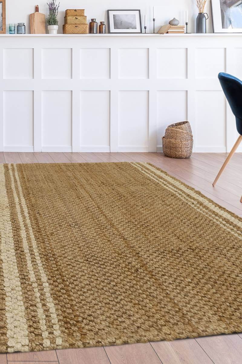 Jute Check Natural Rug Striped & Geometric Hand  | S25369 | woven
