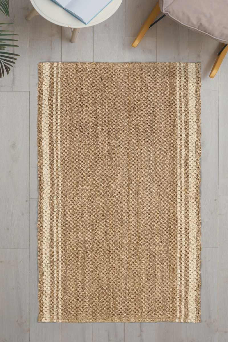 Jute Check Natural Rug Striped & Geometric Hand  | S25369 | woven