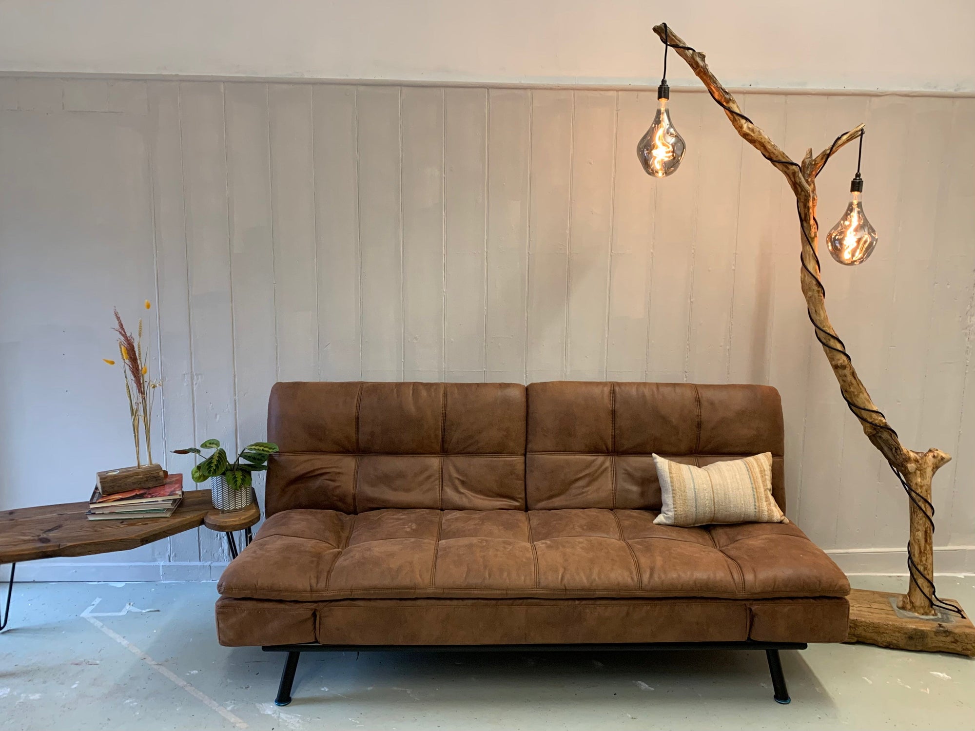 Charlotte – Double-Bulb Branch Floor Lamp with Reclaimed Timber Base  | S251489