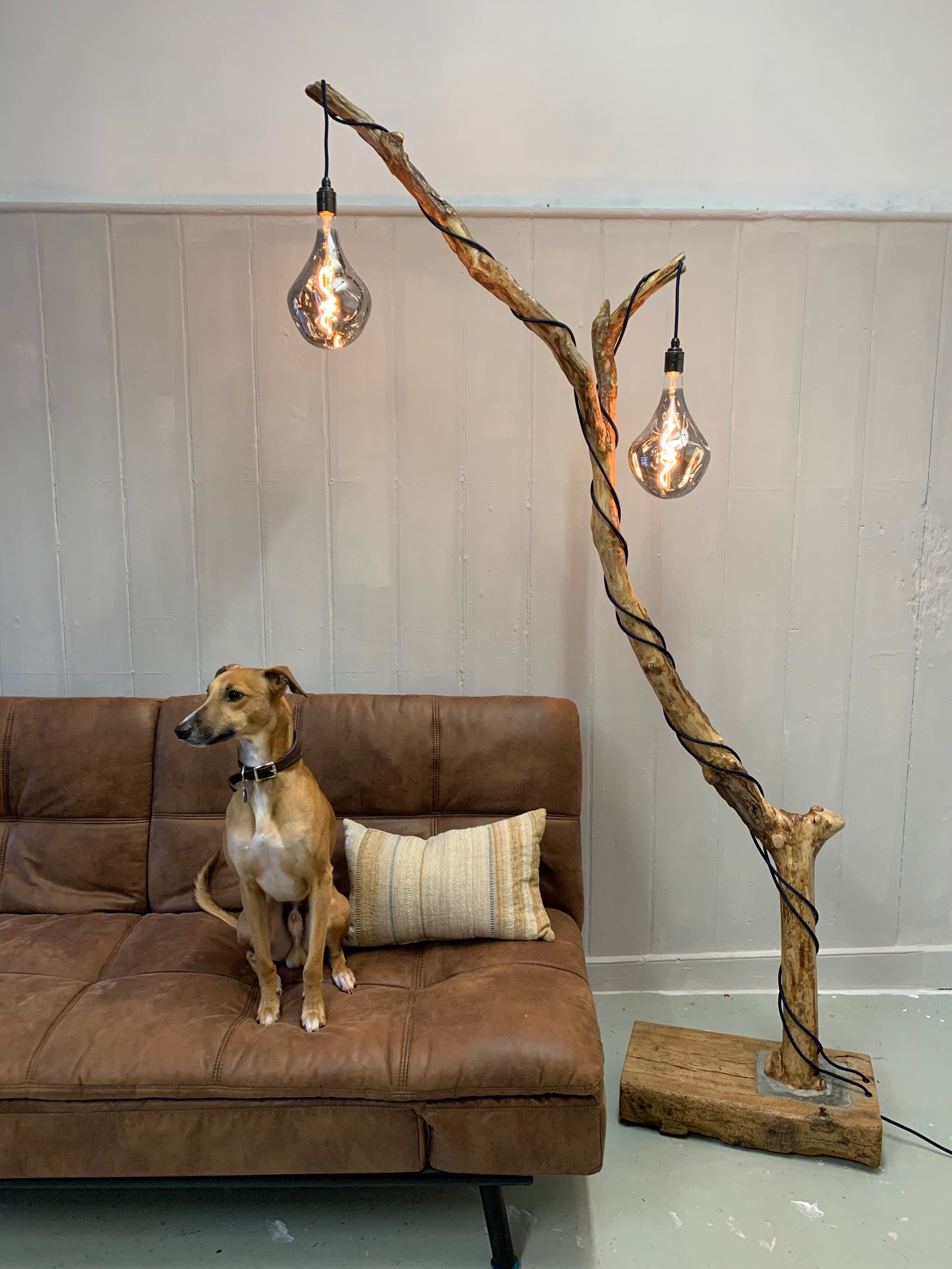 Charlotte – Double-Bulb Branch Floor Lamp with Reclaimed Timber Base  | S251489
