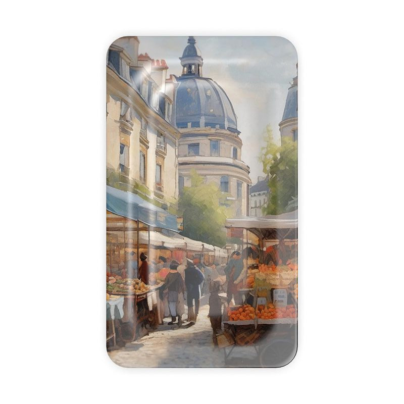 Close-up of Paris Flea Market tray glossy surface showing vintage-inspired pattern and scratchproof finish, hand-printed decorative serving piece