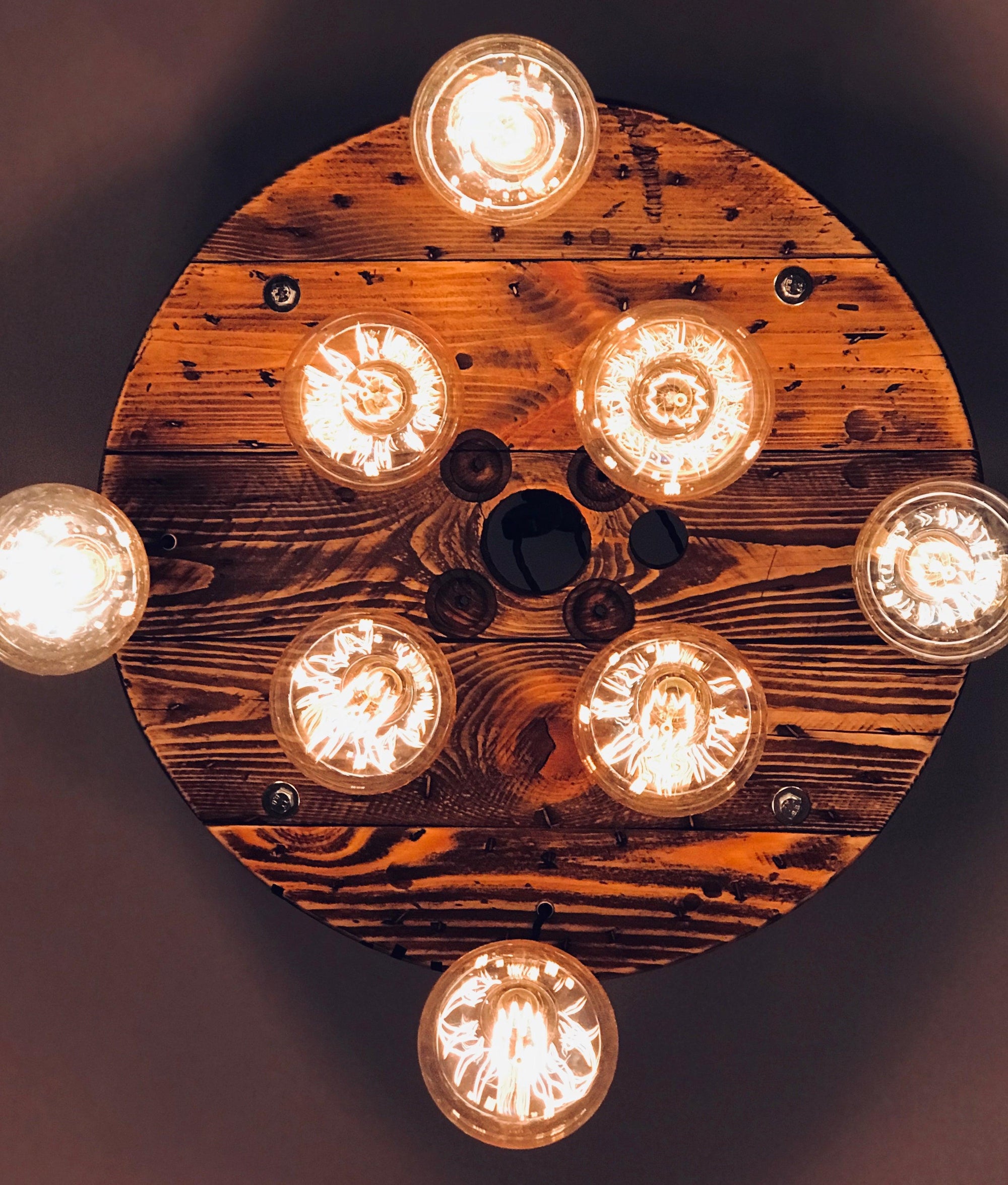 Rustic Industrial Cable Reel Cascade Chandelier