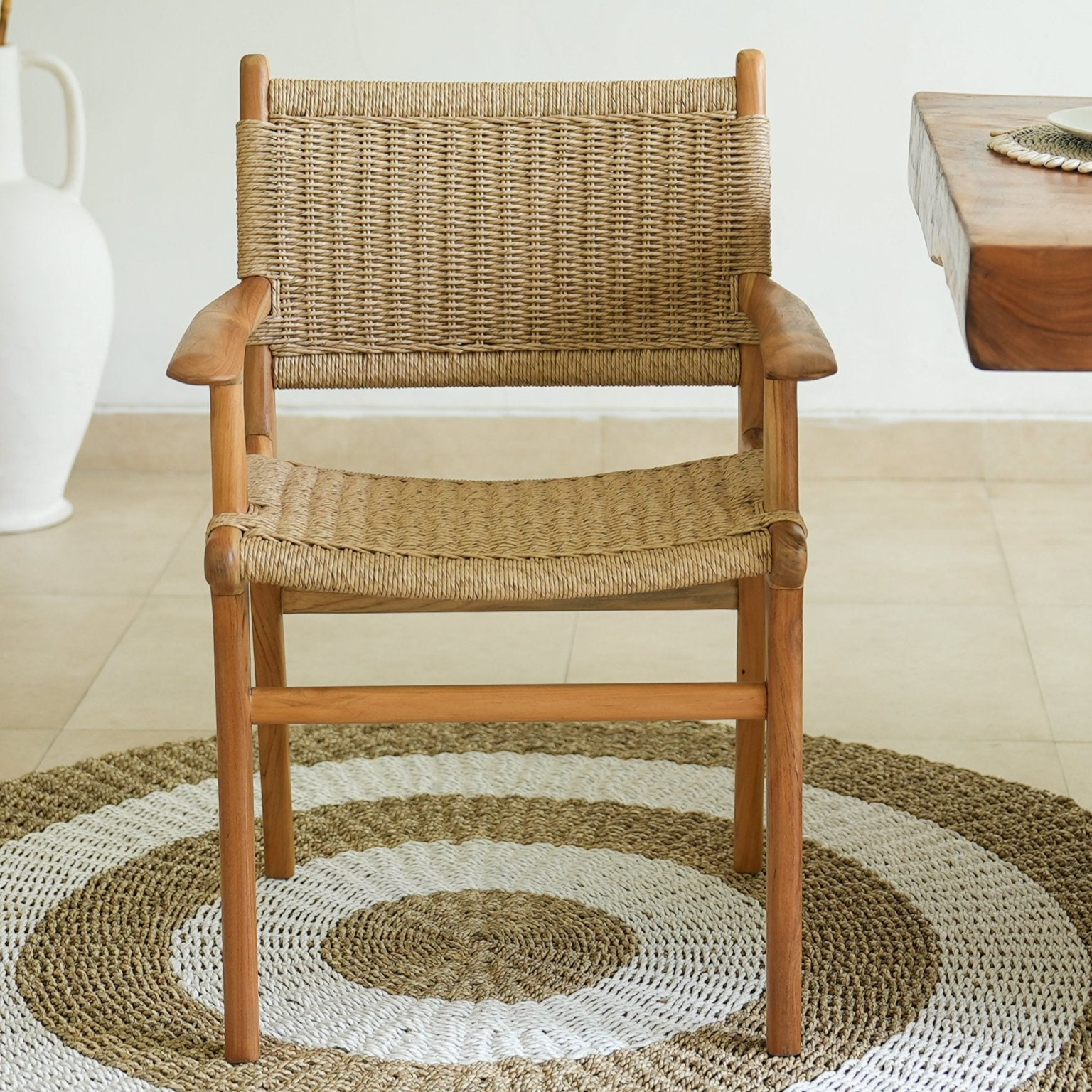 Zara Rattan Dining Chair with Armrest